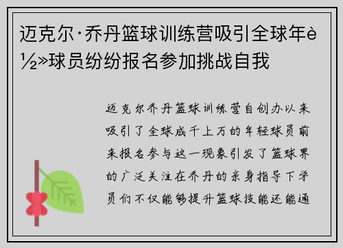 迈克尔·乔丹篮球训练营吸引全球年轻球员纷纷报名参加挑战自我